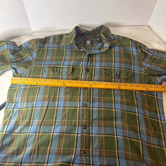 Timberland 100% Cotton Flannel Green/Blue Plaid Shirt Large - Picture 4 of 6